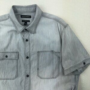 Banana Republic Shirt Gray Camden Fit Button Down Tab Sleeve Utility Flap Pocket